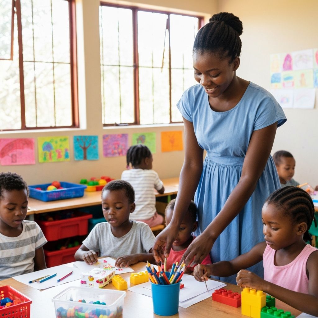 Volunteer helping children